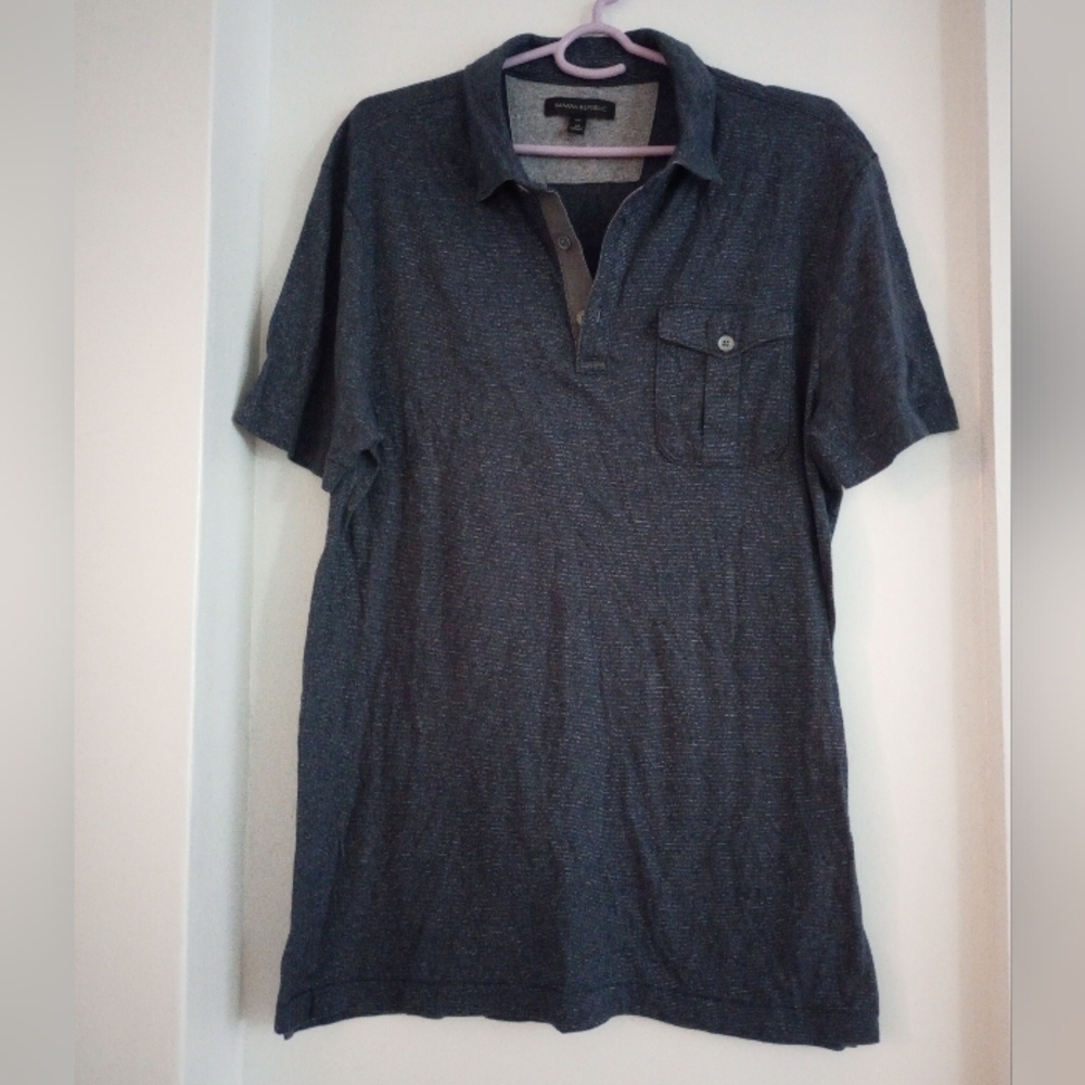 Banana Republic Charcoal Navy Short Sleeve Shirt Men Size Tall Medium
